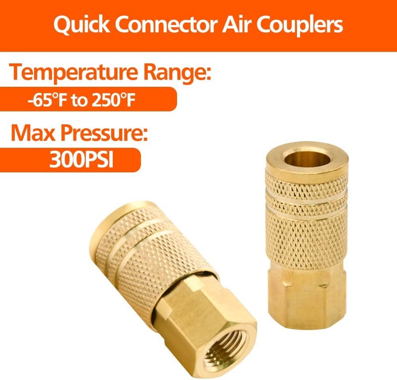 Ruby Q 5 Pack 1/4-Inch Brass Female Industrial Coupler, 1/4 Inch Air Hose Fittings NPT Female Quick Connector for Professional Jobsites and Automotive Shops - Image 5